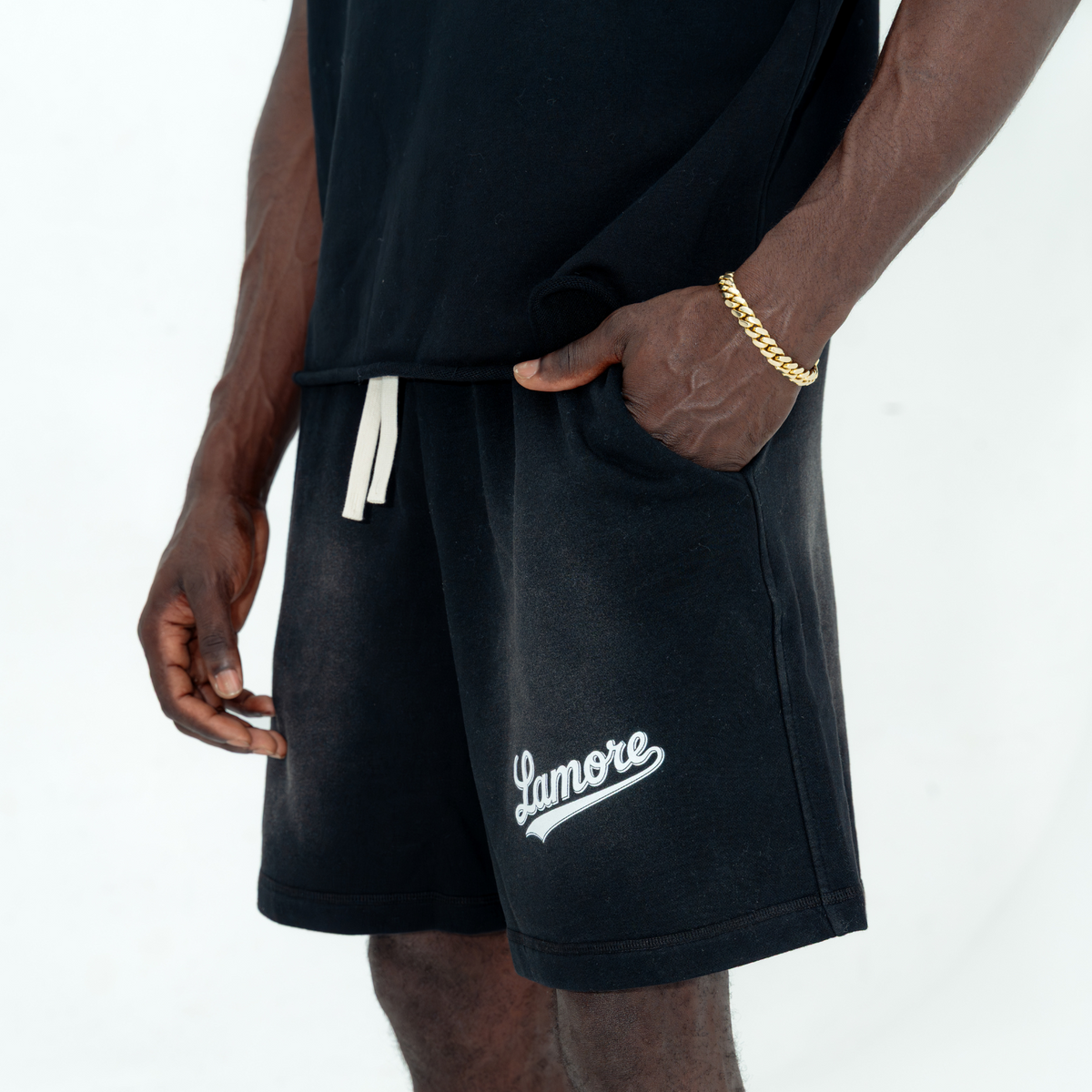 FADED SWEAT SHORTS - BLACK