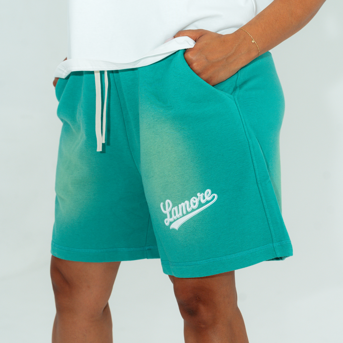 FADED VARSITY SHORTS - GREEN
